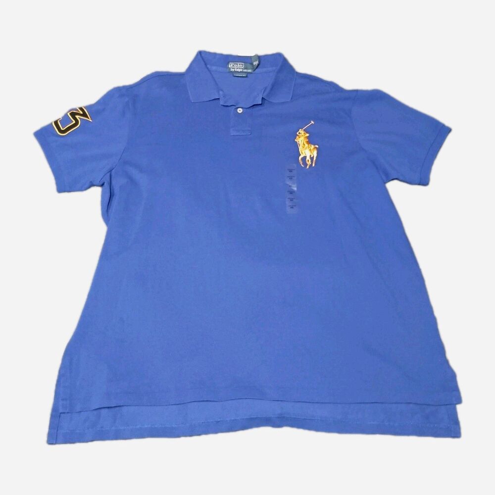 Polo Ralph Lauren Big Pony Shirt Men XXL Custom Fit Royal Blue Rugby Embroidered